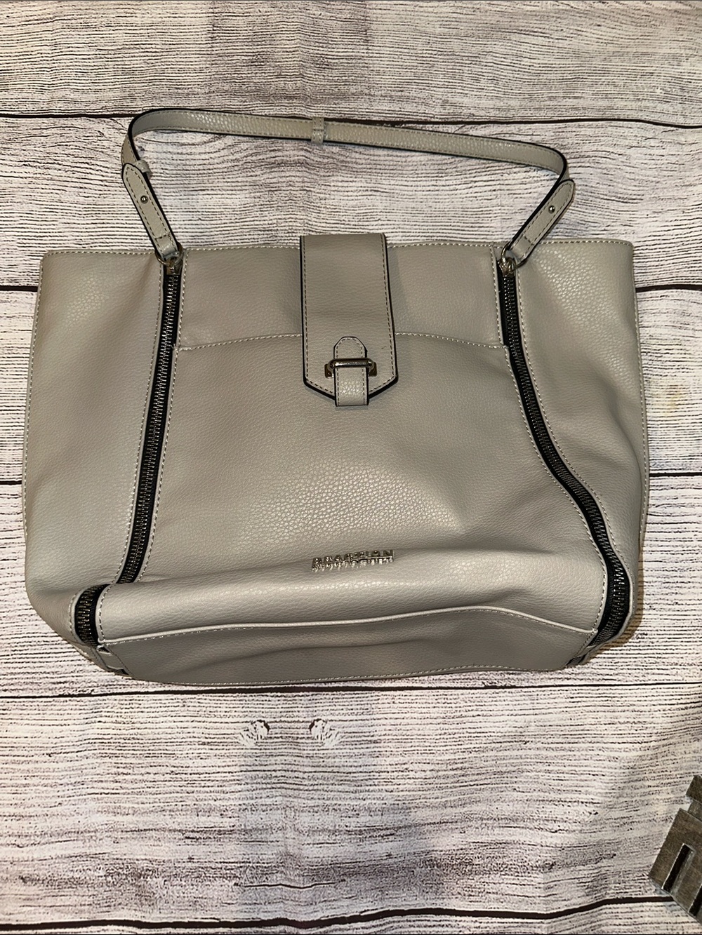 Kenneth Cole Pebbled Light Gray Shoulder Tote